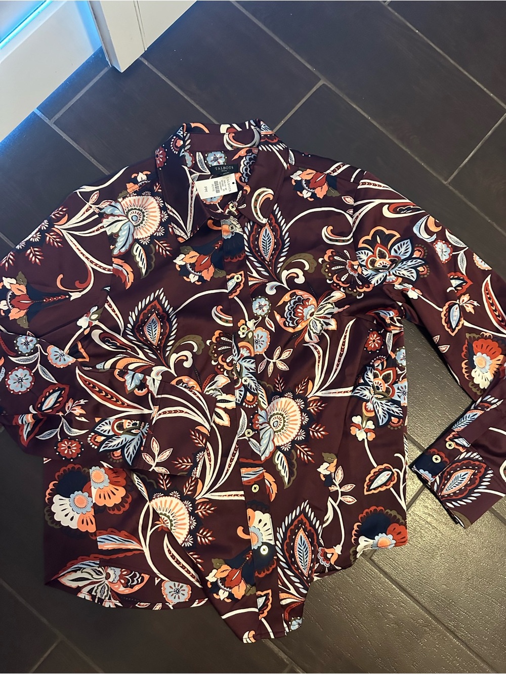 Talbots Burgundy Floral Button-Down Shirt